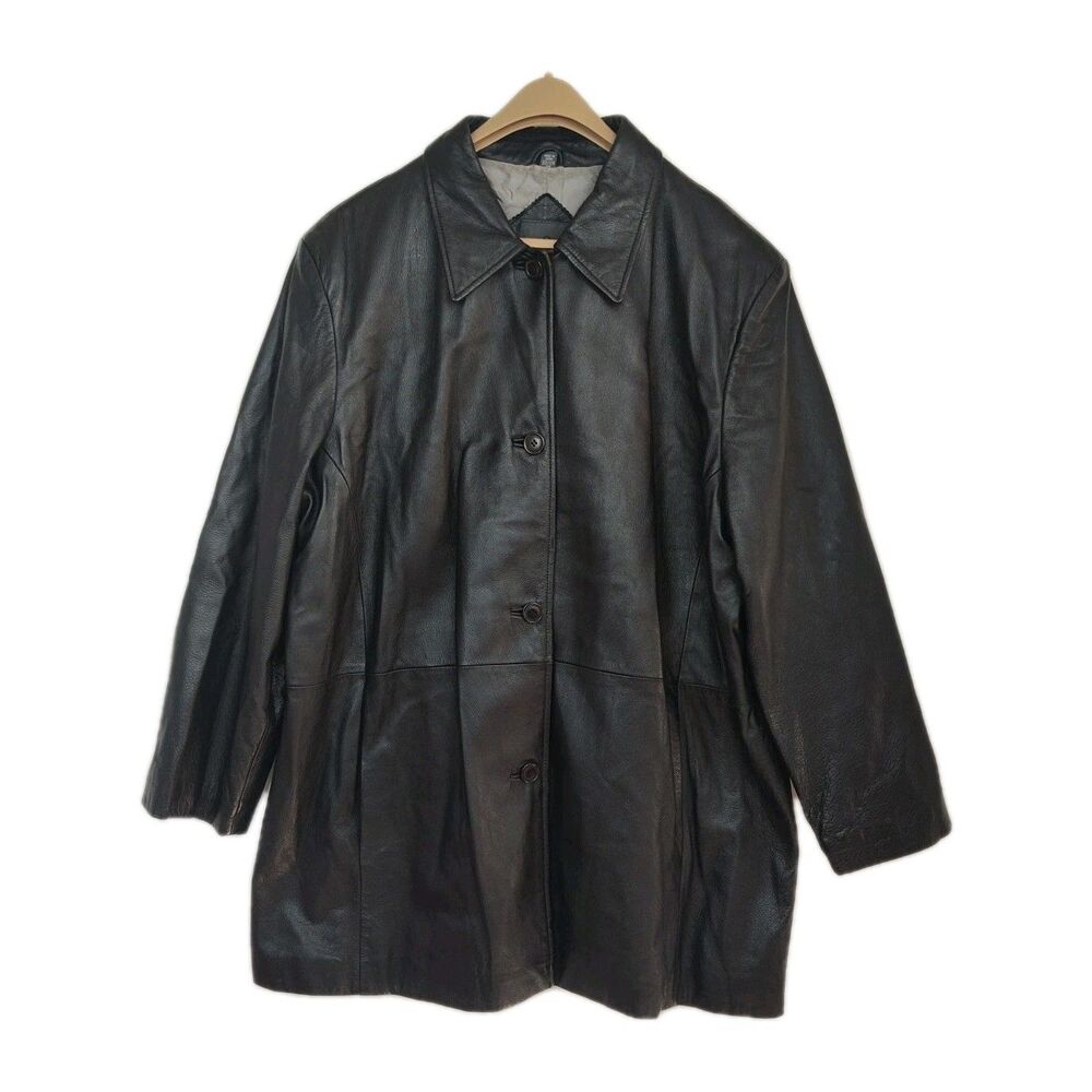 Outdoor‎ Exchange Genuine Leather Coat Men's 22/24 3X Black Mid-Length Button-Up